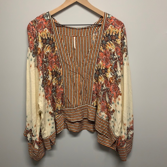 Free People Mix N Match Flowy Blouse Size L - Picture 2 of 7